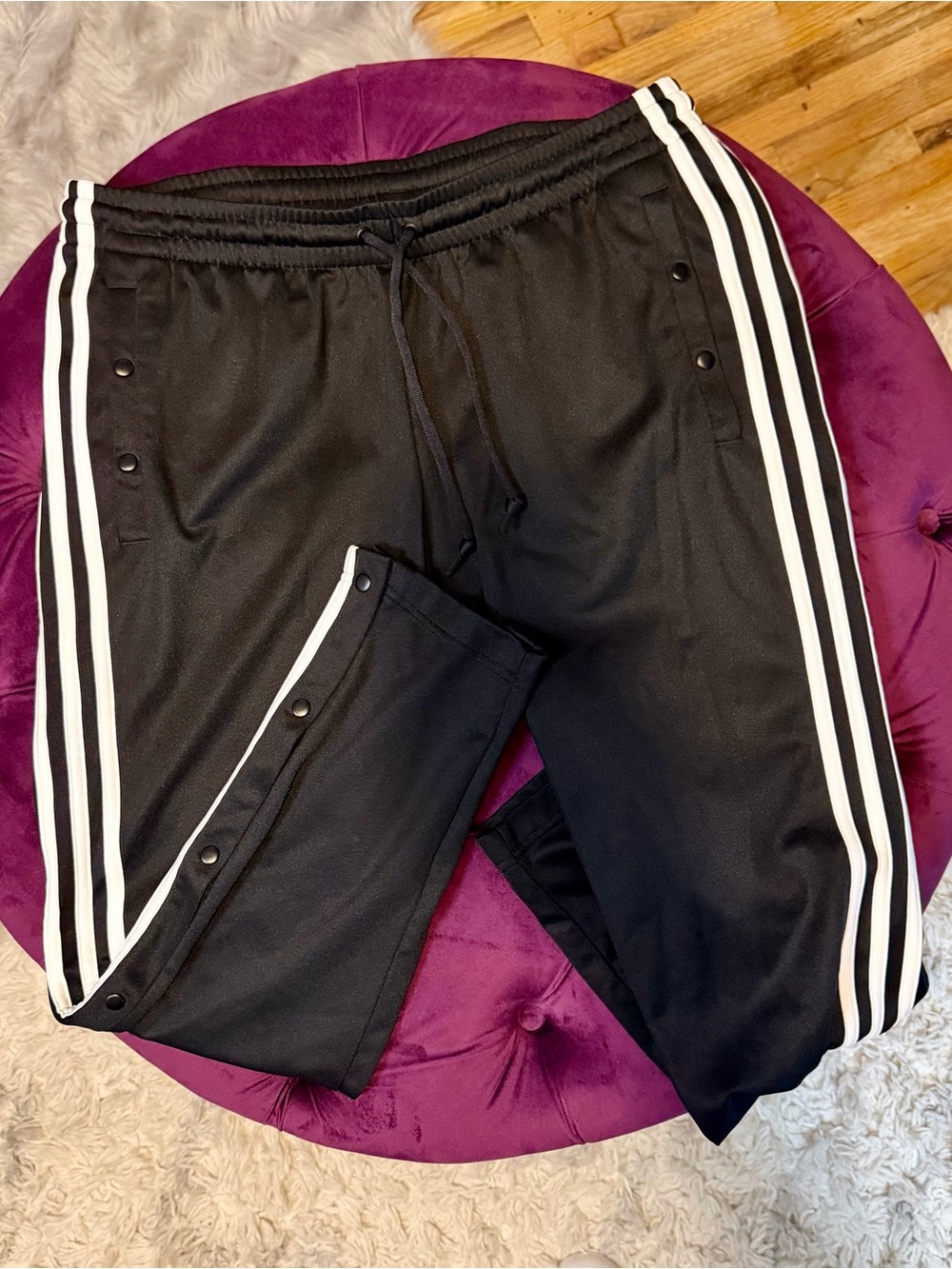 Adidas Snap Leg Stripe Athletic Athleisure Track Pants Black